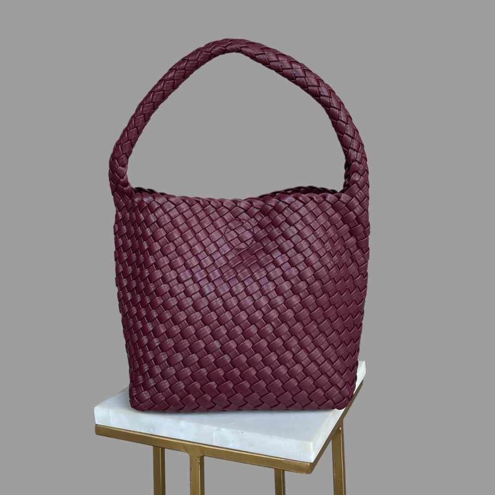 SONOMA Purple Burgundy Wine Faux Leather Woven Hobo Bag Basketweave Shoulder Bag